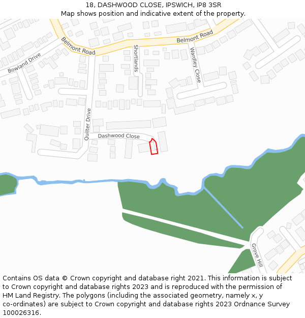 18, DASHWOOD CLOSE, IPSWICH, IP8 3SR: Location map and indicative extent of plot