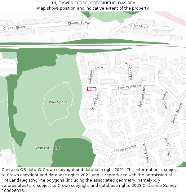 18, DAWES CLOSE, GREENHITHE, DA9 9RA: Location map and indicative extent of plot