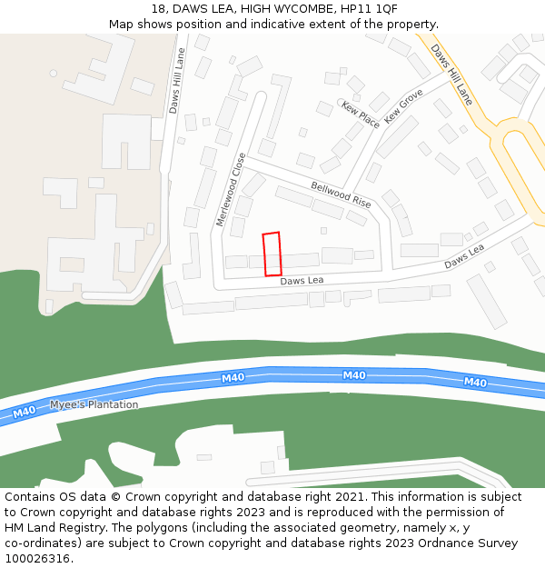 18, DAWS LEA, HIGH WYCOMBE, HP11 1QF: Location map and indicative extent of plot