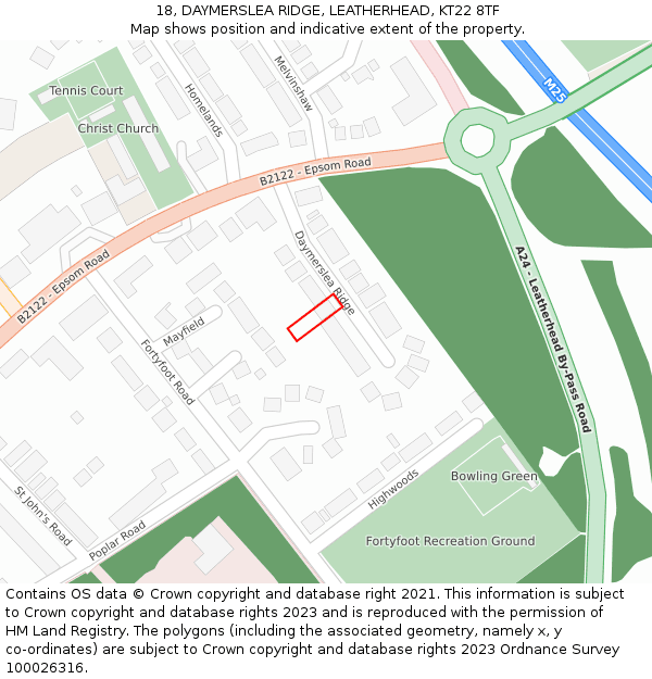 18, DAYMERSLEA RIDGE, LEATHERHEAD, KT22 8TF: Location map and indicative extent of plot