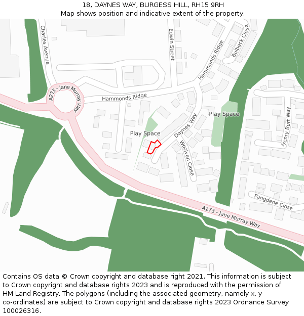 18, DAYNES WAY, BURGESS HILL, RH15 9RH: Location map and indicative extent of plot