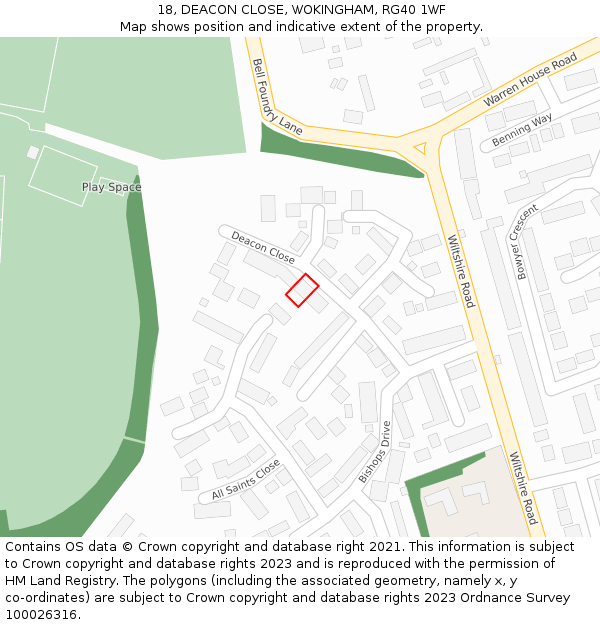 18, DEACON CLOSE, WOKINGHAM, RG40 1WF: Location map and indicative extent of plot