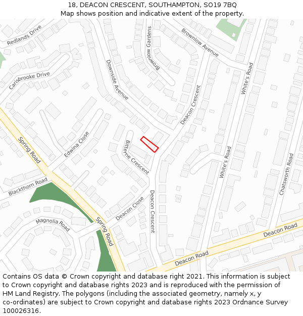 18, DEACON CRESCENT, SOUTHAMPTON, SO19 7BQ: Location map and indicative extent of plot