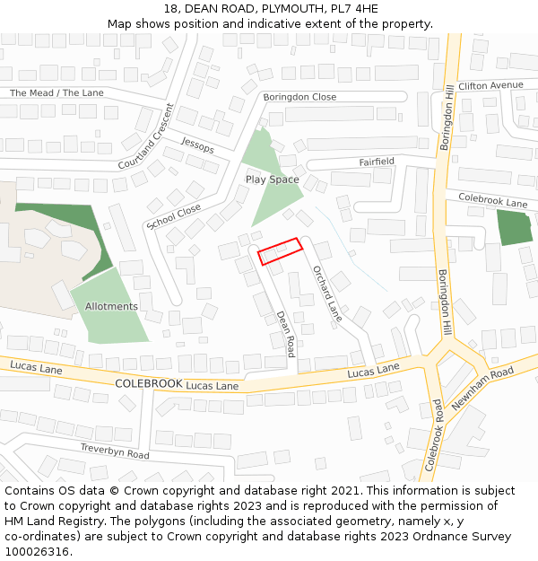 18, DEAN ROAD, PLYMOUTH, PL7 4HE: Location map and indicative extent of plot