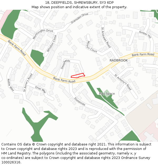 18, DEEPFIELDS, SHREWSBURY, SY3 6DP: Location map and indicative extent of plot