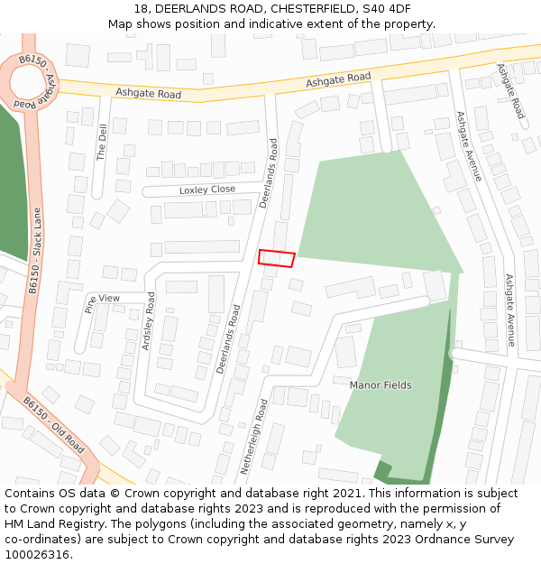 18, DEERLANDS ROAD, CHESTERFIELD, S40 4DF: Location map and indicative extent of plot