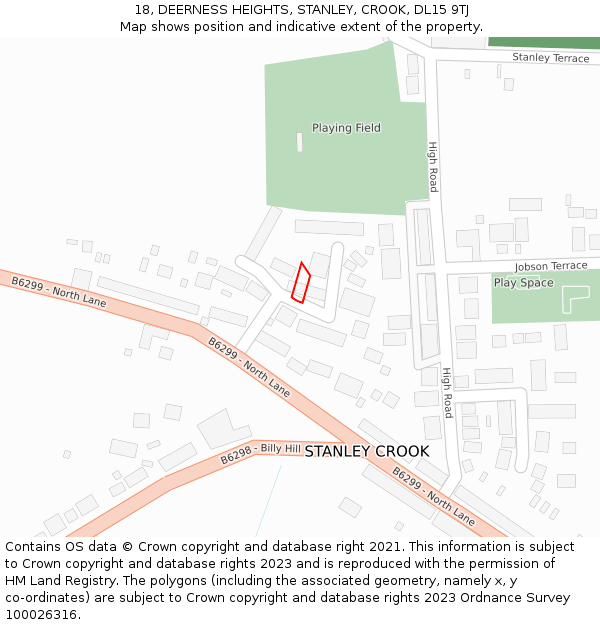 18, DEERNESS HEIGHTS, STANLEY, CROOK, DL15 9TJ: Location map and indicative extent of plot