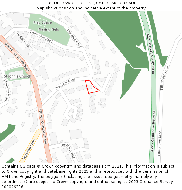 18, DEERSWOOD CLOSE, CATERHAM, CR3 6DE: Location map and indicative extent of plot