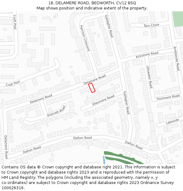 18, DELAMERE ROAD, BEDWORTH, CV12 8SQ: Location map and indicative extent of plot