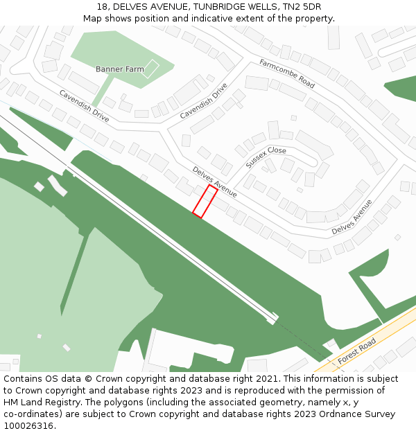 18, DELVES AVENUE, TUNBRIDGE WELLS, TN2 5DR: Location map and indicative extent of plot