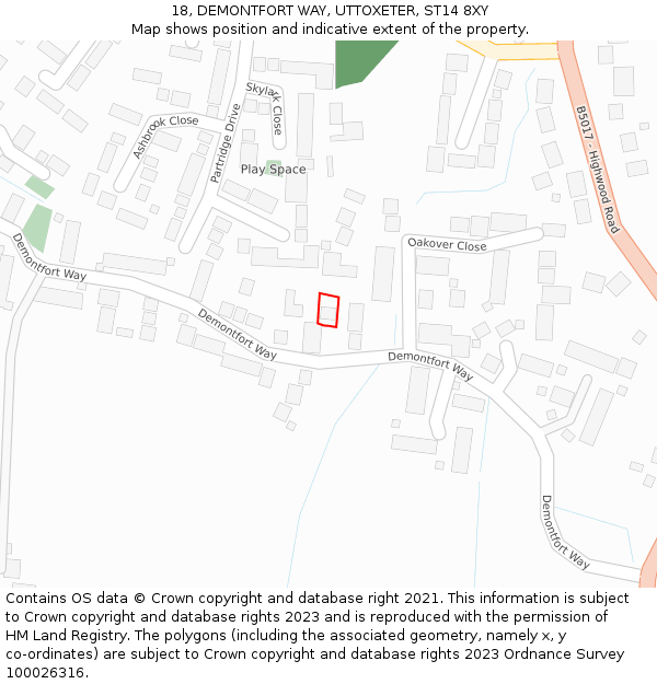 18, DEMONTFORT WAY, UTTOXETER, ST14 8XY: Location map and indicative extent of plot