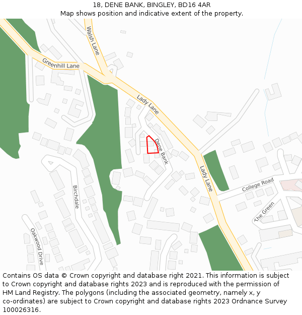 18, DENE BANK, BINGLEY, BD16 4AR: Location map and indicative extent of plot