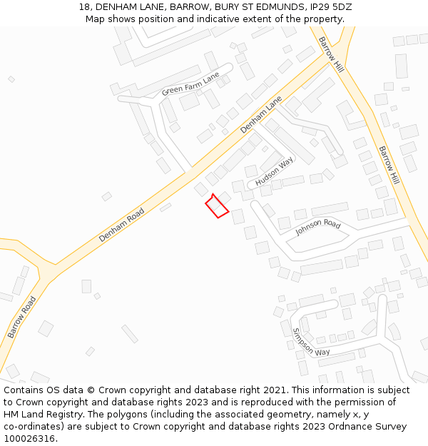 18, DENHAM LANE, BARROW, BURY ST EDMUNDS, IP29 5DZ: Location map and indicative extent of plot