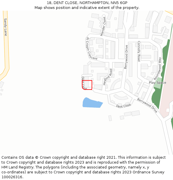 18, DENT CLOSE, NORTHAMPTON, NN5 6GP: Location map and indicative extent of plot