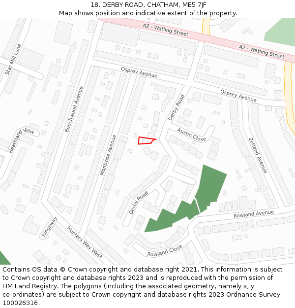 18, DERBY ROAD, CHATHAM, ME5 7JF: Location map and indicative extent of plot