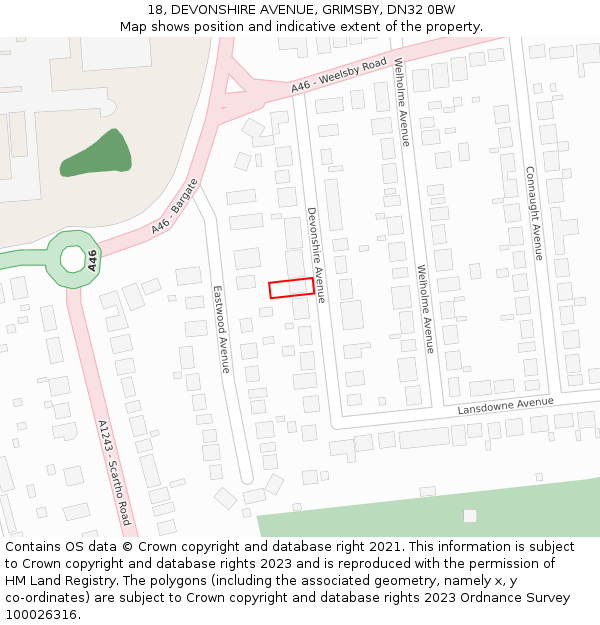 18, DEVONSHIRE AVENUE, GRIMSBY, DN32 0BW: Location map and indicative extent of plot