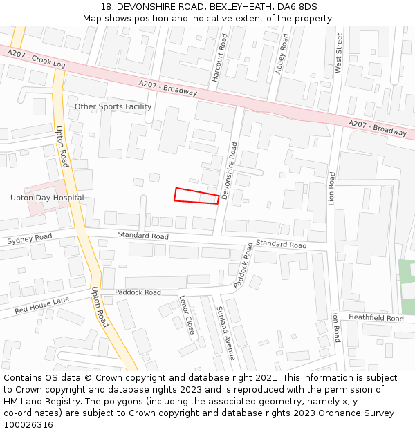 18, DEVONSHIRE ROAD, BEXLEYHEATH, DA6 8DS: Location map and indicative extent of plot