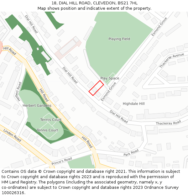 18, DIAL HILL ROAD, CLEVEDON, BS21 7HL: Location map and indicative extent of plot