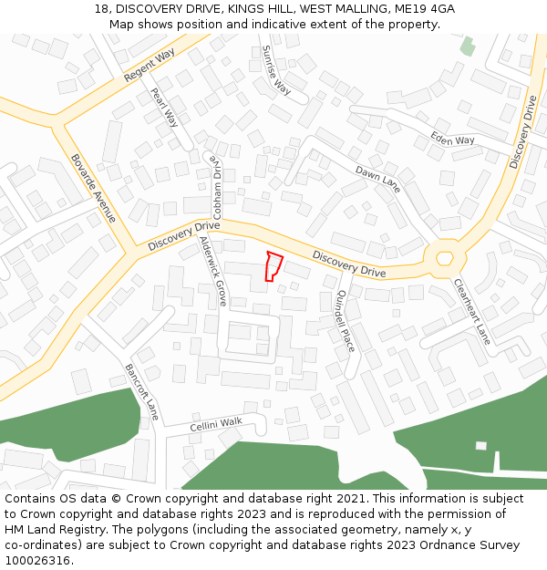 18, DISCOVERY DRIVE, KINGS HILL, WEST MALLING, ME19 4GA: Location map and indicative extent of plot