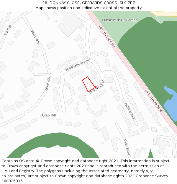 18, DONNAY CLOSE, GERRARDS CROSS, SL9 7PZ: Location map and indicative extent of plot