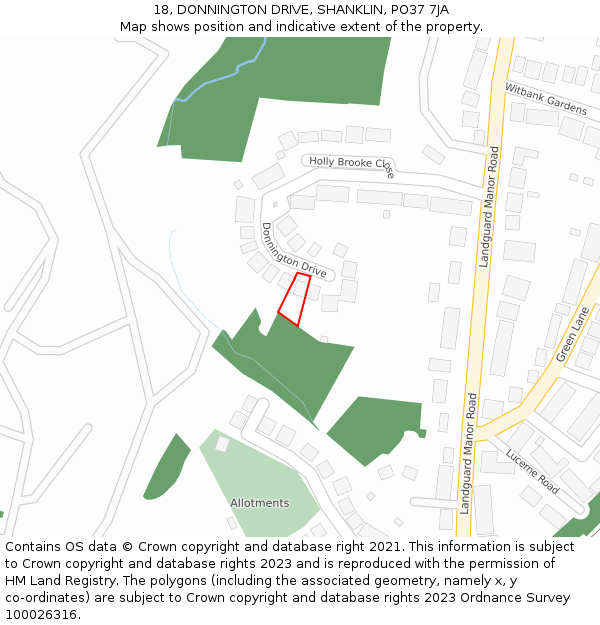 18, DONNINGTON DRIVE, SHANKLIN, PO37 7JA: Location map and indicative extent of plot