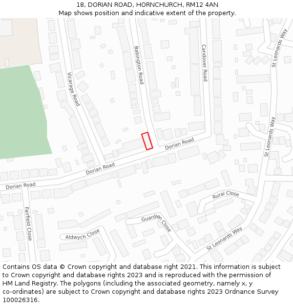 18, DORIAN ROAD, HORNCHURCH, RM12 4AN: Location map and indicative extent of plot