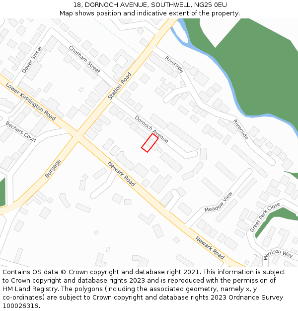 18, DORNOCH AVENUE, SOUTHWELL, NG25 0EU: Location map and indicative extent of plot