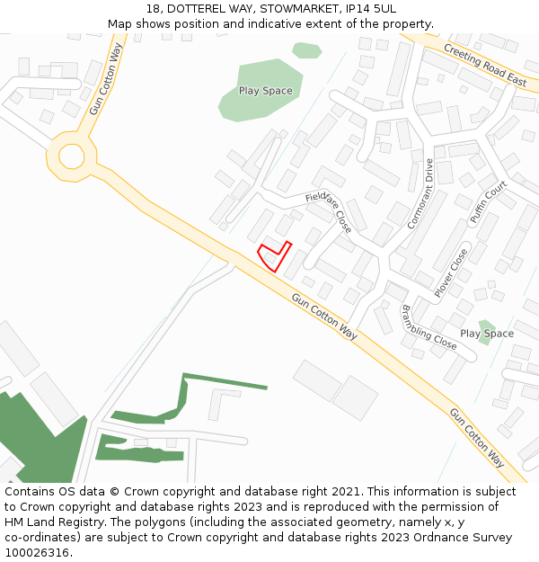 18, DOTTEREL WAY, STOWMARKET, IP14 5UL: Location map and indicative extent of plot