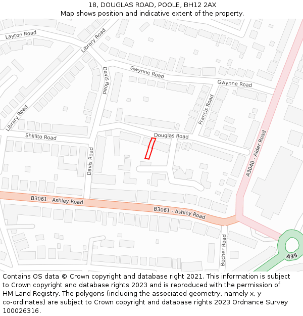 18, DOUGLAS ROAD, POOLE, BH12 2AX: Location map and indicative extent of plot