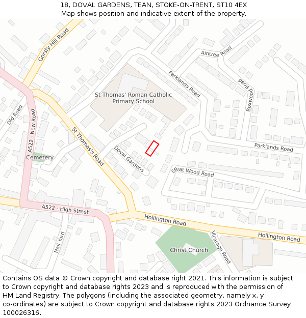 18, DOVAL GARDENS, TEAN, STOKE-ON-TRENT, ST10 4EX: Location map and indicative extent of plot