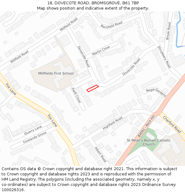 18, DOVECOTE ROAD, BROMSGROVE, B61 7BP: Location map and indicative extent of plot