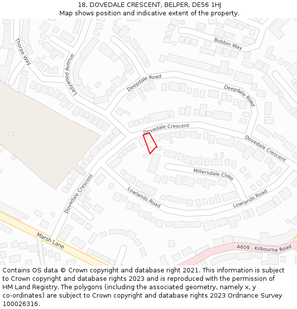 18, DOVEDALE CRESCENT, BELPER, DE56 1HJ: Location map and indicative extent of plot
