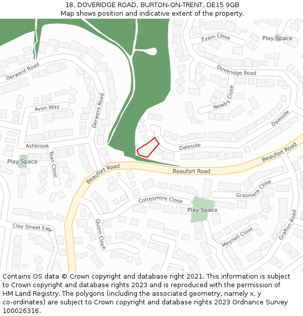18, DOVERIDGE ROAD, BURTON-ON-TRENT, DE15 9GB: Location map and indicative extent of plot