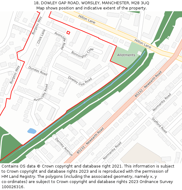 18, DOWLEY GAP ROAD, WORSLEY, MANCHESTER, M28 3UQ: Location map and indicative extent of plot