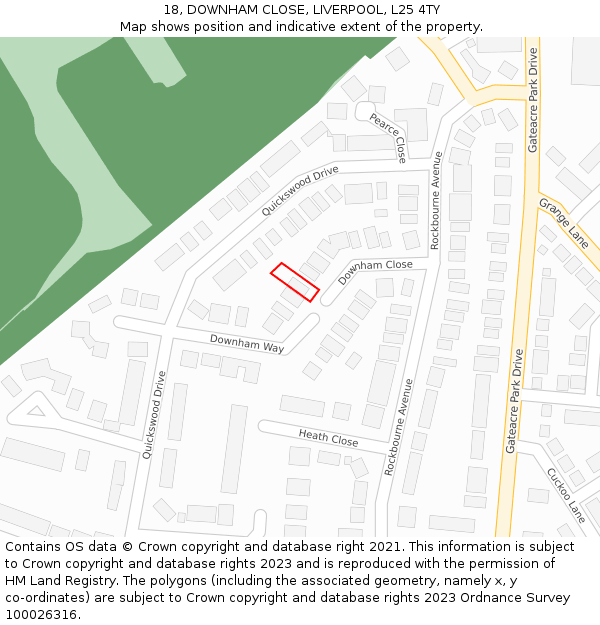 18, DOWNHAM CLOSE, LIVERPOOL, L25 4TY: Location map and indicative extent of plot