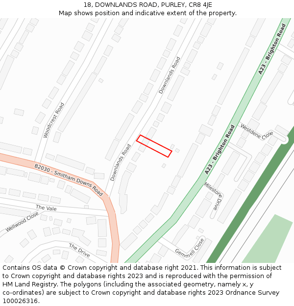 18, DOWNLANDS ROAD, PURLEY, CR8 4JE: Location map and indicative extent of plot