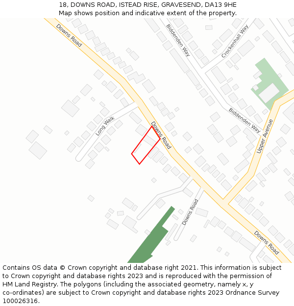 18, DOWNS ROAD, ISTEAD RISE, GRAVESEND, DA13 9HE: Location map and indicative extent of plot