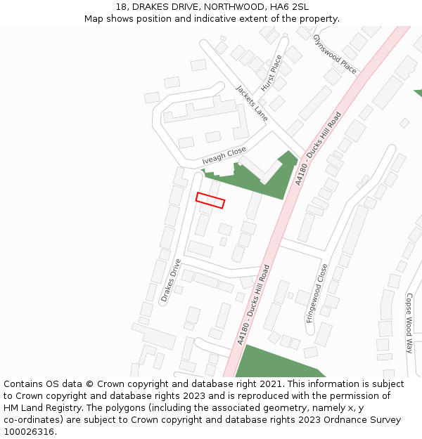 18, DRAKES DRIVE, NORTHWOOD, HA6 2SL: Location map and indicative extent of plot