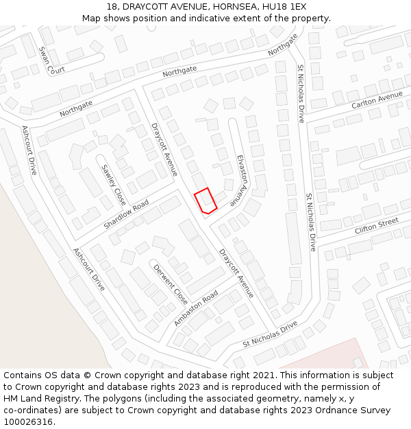 18, DRAYCOTT AVENUE, HORNSEA, HU18 1EX: Location map and indicative extent of plot