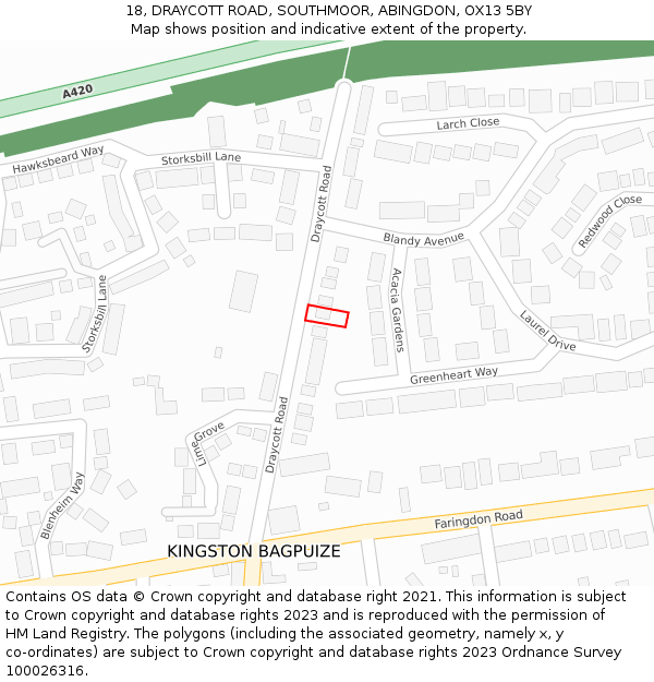 18, DRAYCOTT ROAD, SOUTHMOOR, ABINGDON, OX13 5BY: Location map and indicative extent of plot