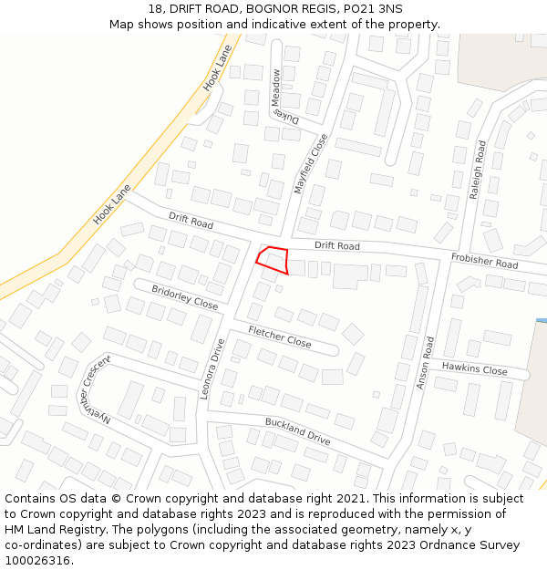 18, DRIFT ROAD, BOGNOR REGIS, PO21 3NS: Location map and indicative extent of plot