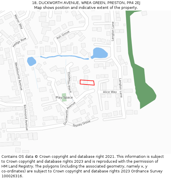 18, DUCKWORTH AVENUE, WREA GREEN, PRESTON, PR4 2EJ: Location map and indicative extent of plot