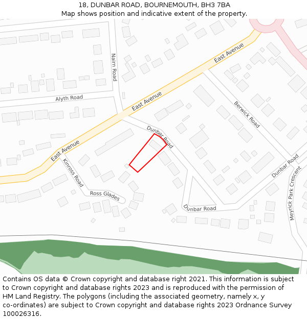 18, DUNBAR ROAD, BOURNEMOUTH, BH3 7BA: Location map and indicative extent of plot