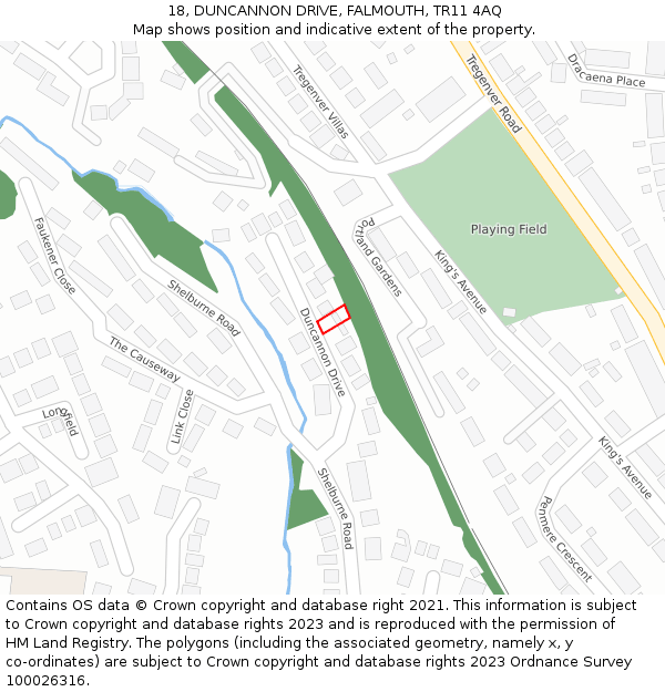 18, DUNCANNON DRIVE, FALMOUTH, TR11 4AQ: Location map and indicative extent of plot