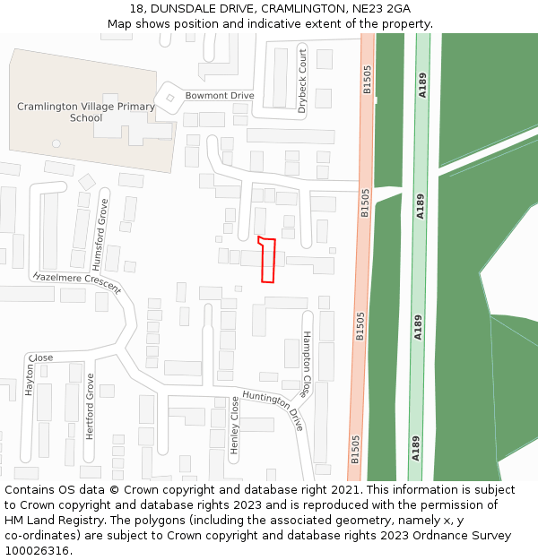 18, DUNSDALE DRIVE, CRAMLINGTON, NE23 2GA: Location map and indicative extent of plot