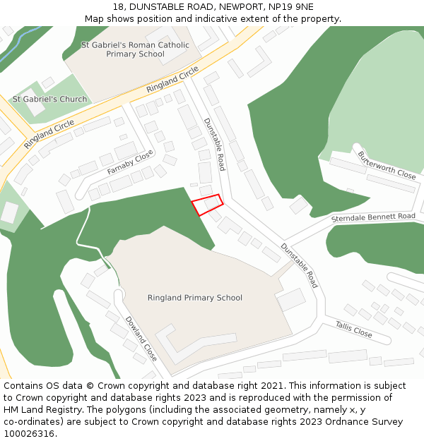 18, DUNSTABLE ROAD, NEWPORT, NP19 9NE: Location map and indicative extent of plot