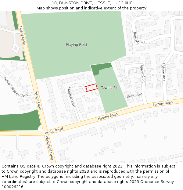 18, DUNSTON DRIVE, HESSLE, HU13 0HF: Location map and indicative extent of plot
