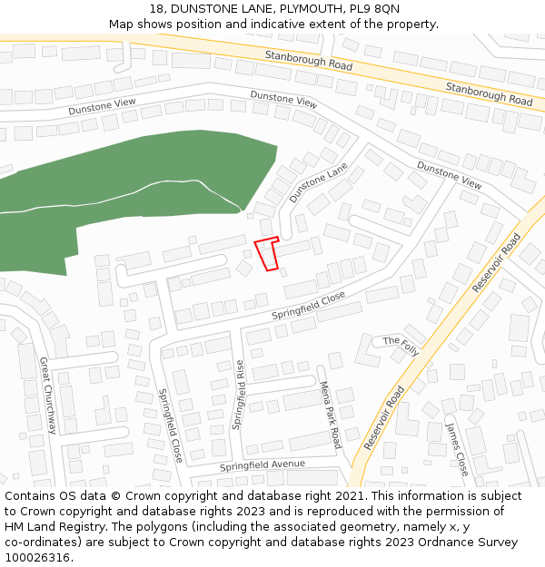18, DUNSTONE LANE, PLYMOUTH, PL9 8QN: Location map and indicative extent of plot