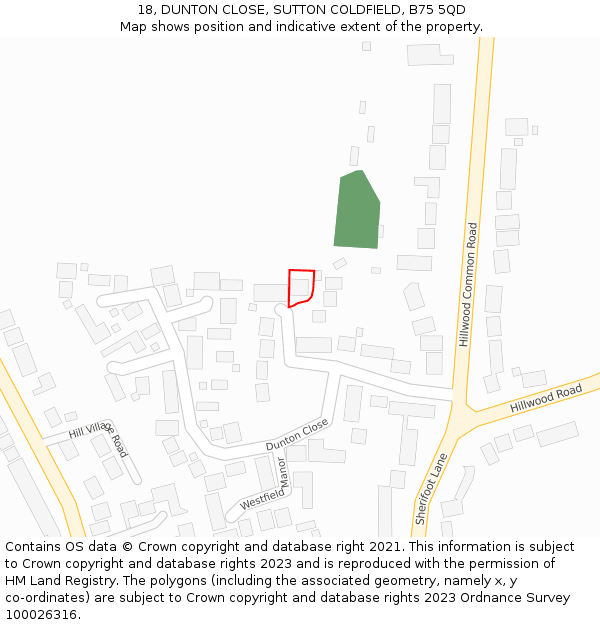 18, DUNTON CLOSE, SUTTON COLDFIELD, B75 5QD: Location map and indicative extent of plot