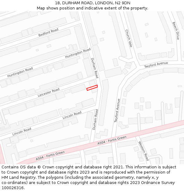 18, DURHAM ROAD, LONDON, N2 9DN: Location map and indicative extent of plot